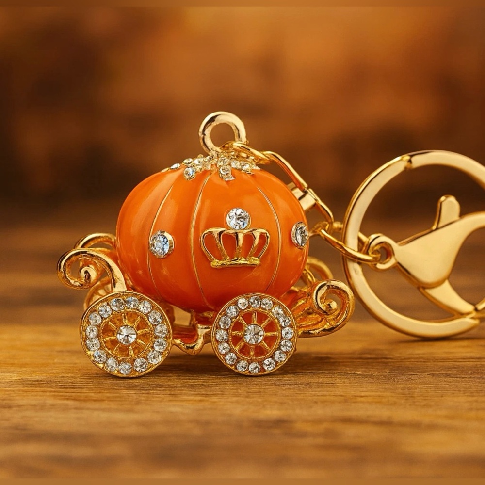 Bag Charm - Cinderella-inspired Carriage Keychain Keyring Orange Pumpkin Coach